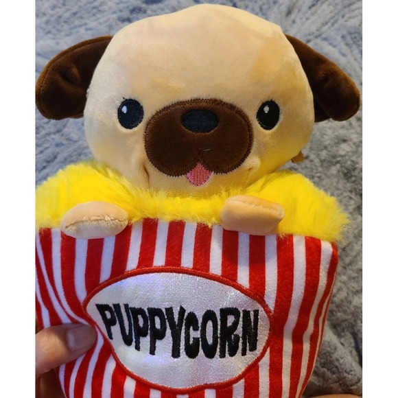 Puppycorn Plush Red Striped Popcorn Bag Pug Dog 10" Stuffed Animal - Picture 8 of 8
